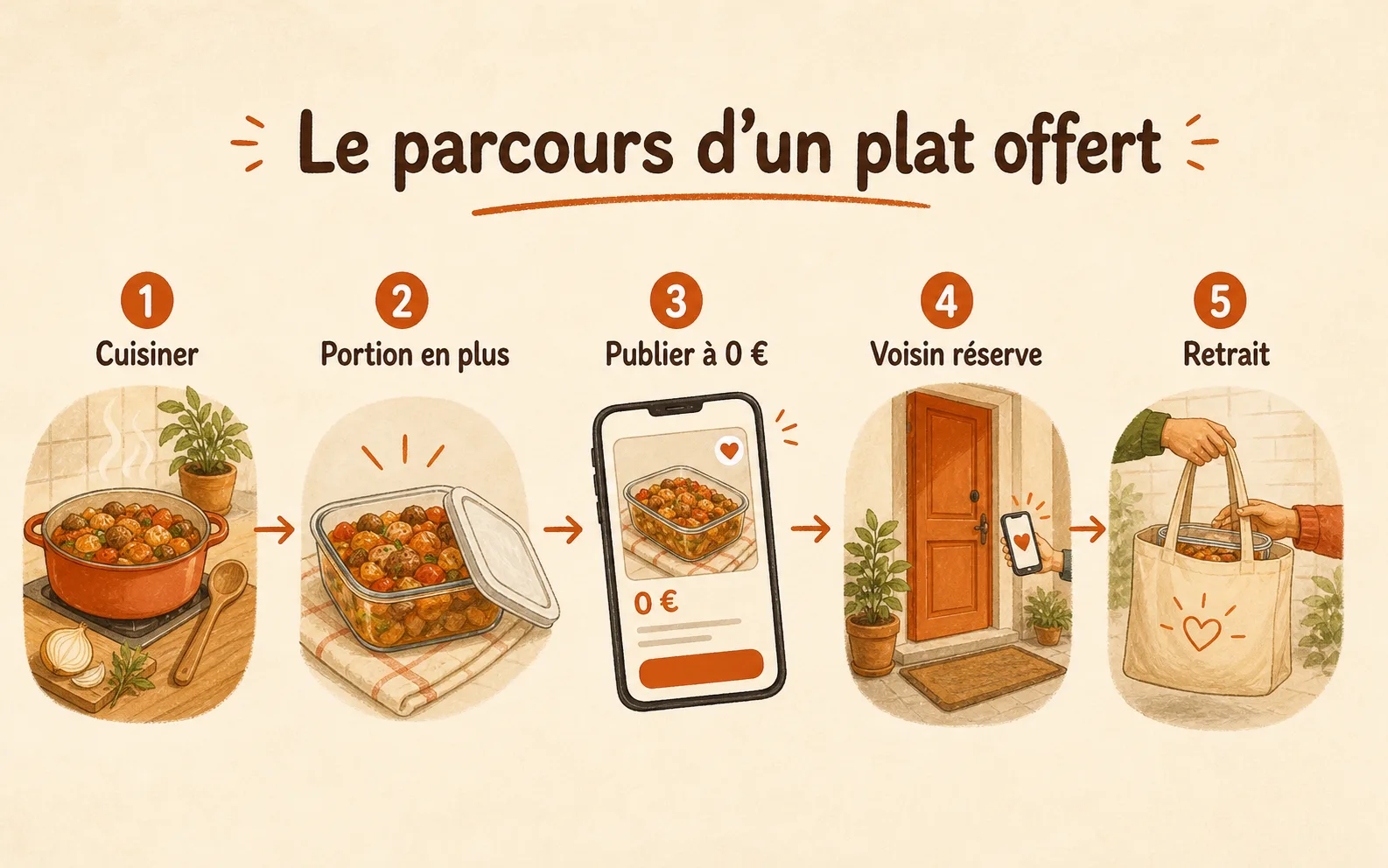 Parcours en cinq étapes pour donner un plat du jour sur Yumo.