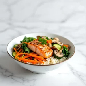 Bibimbap au saumon végétalisé