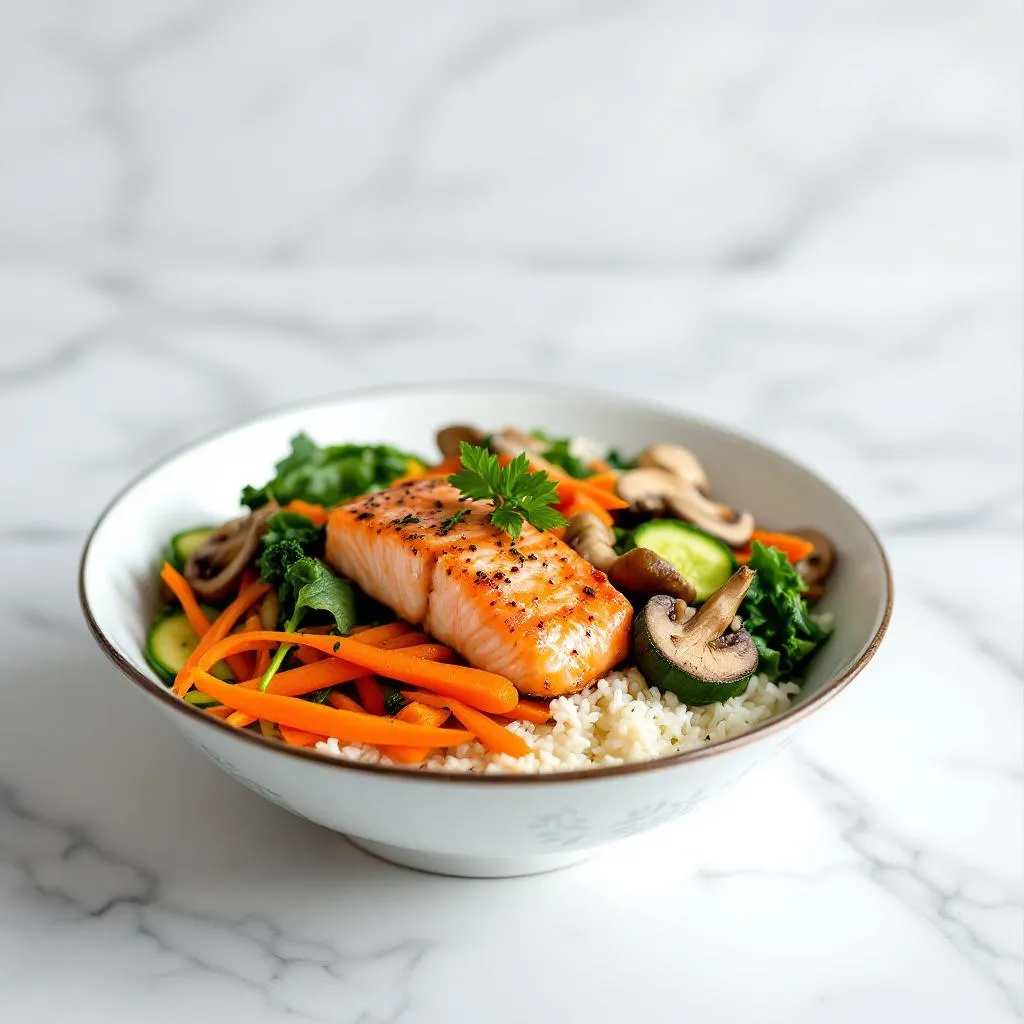 Bibimbap au saumon végétalisé