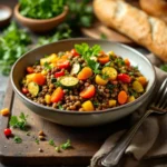 Plat de lentilles aux légumes grillés