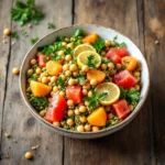 Salade de quinoa, pois chiches et agrumes