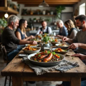 Saucisse lentilles et lardons revisitées