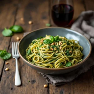 Spaghetti au pesto d’épinards vegan