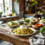 Spaghetti au pesto et ricotta