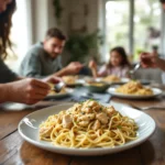 Spaghetti au poulet et sauce Alfredo