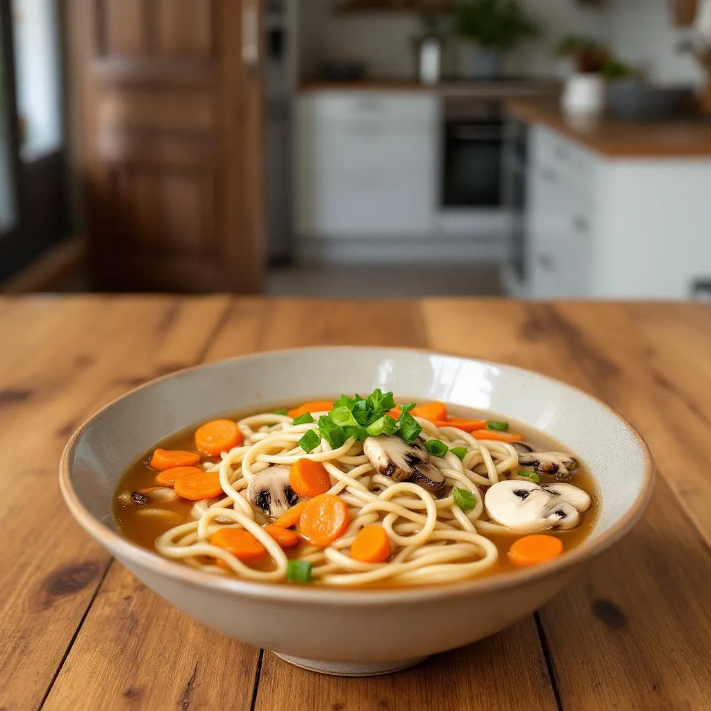 Udon au bouillon dashi et légumes