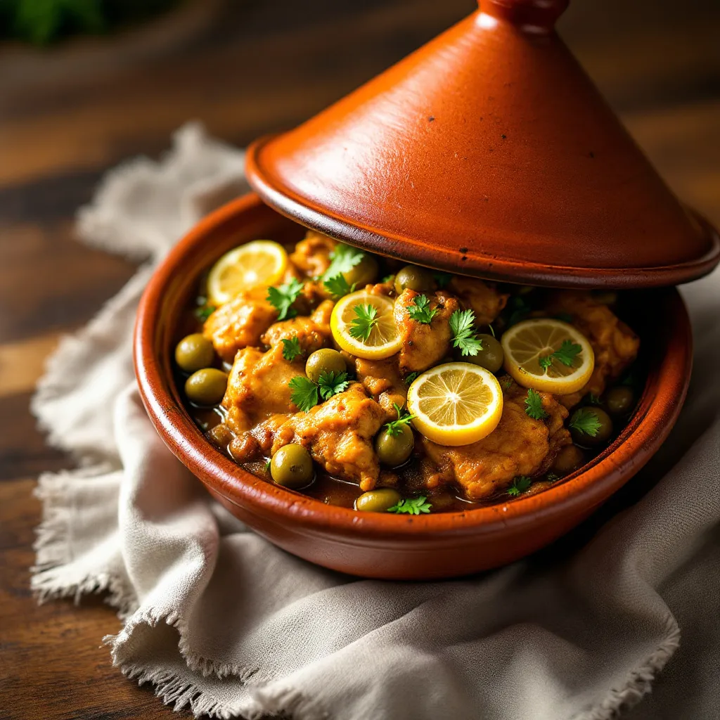 Tajine de poulet traditionnel aux citrons confits