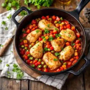 Poulet basquaise facile, tendre et savoureux en cocotte
